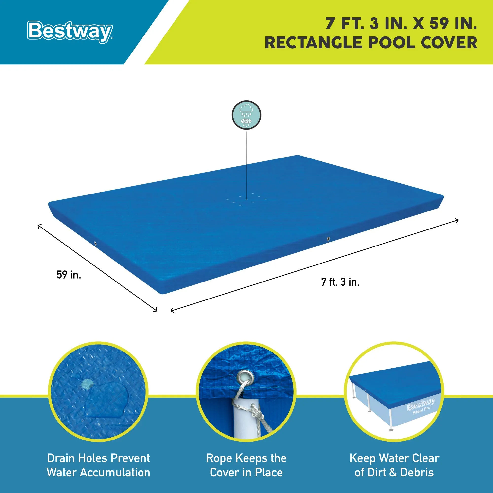 Bestway Flowclear Rectangle 7'4" x 60" Above Ground Swim Pool Cover (Cover Only)