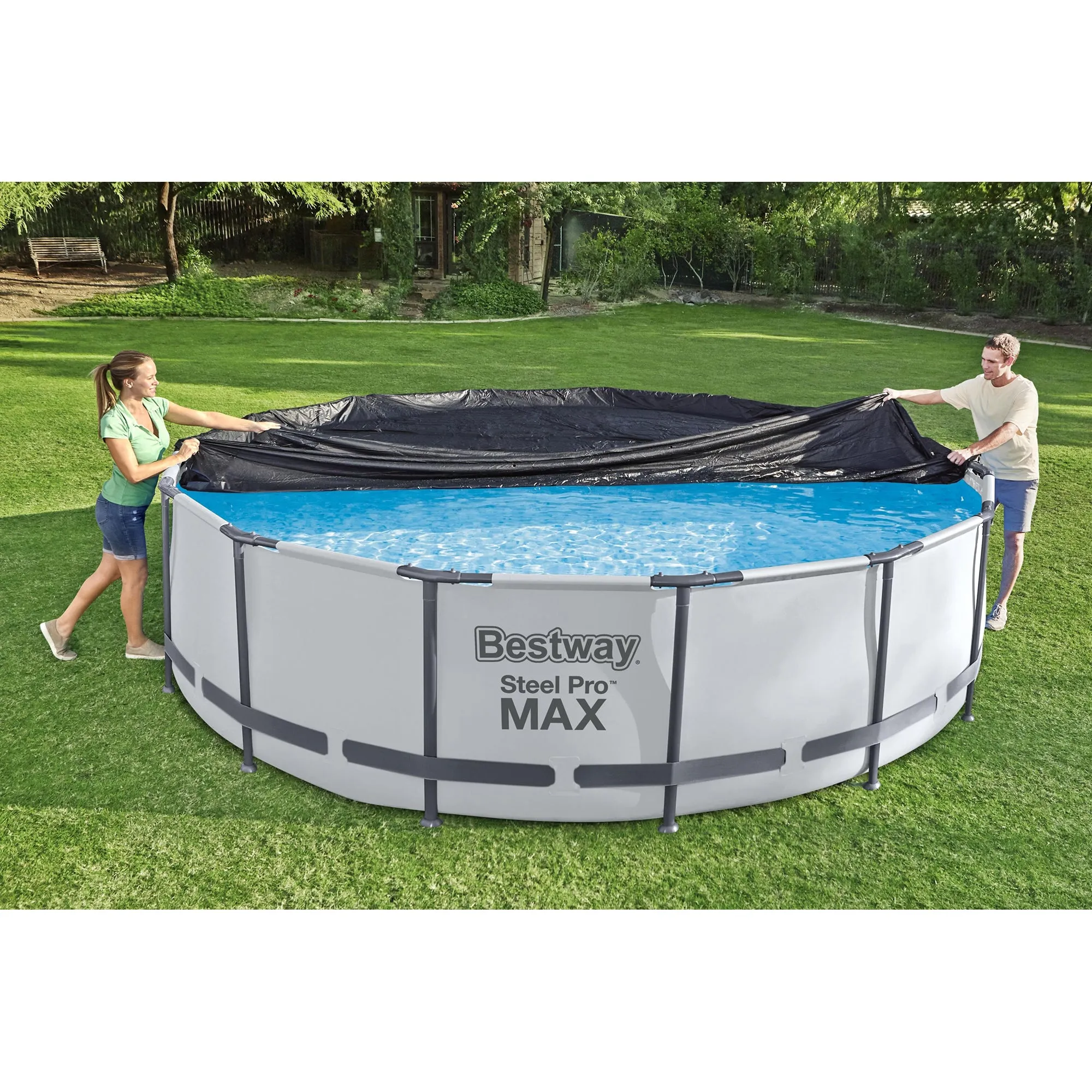 Bestway Flowclear Round 12' Pool Cover for Above Ground Frame Pools (Cover Only)