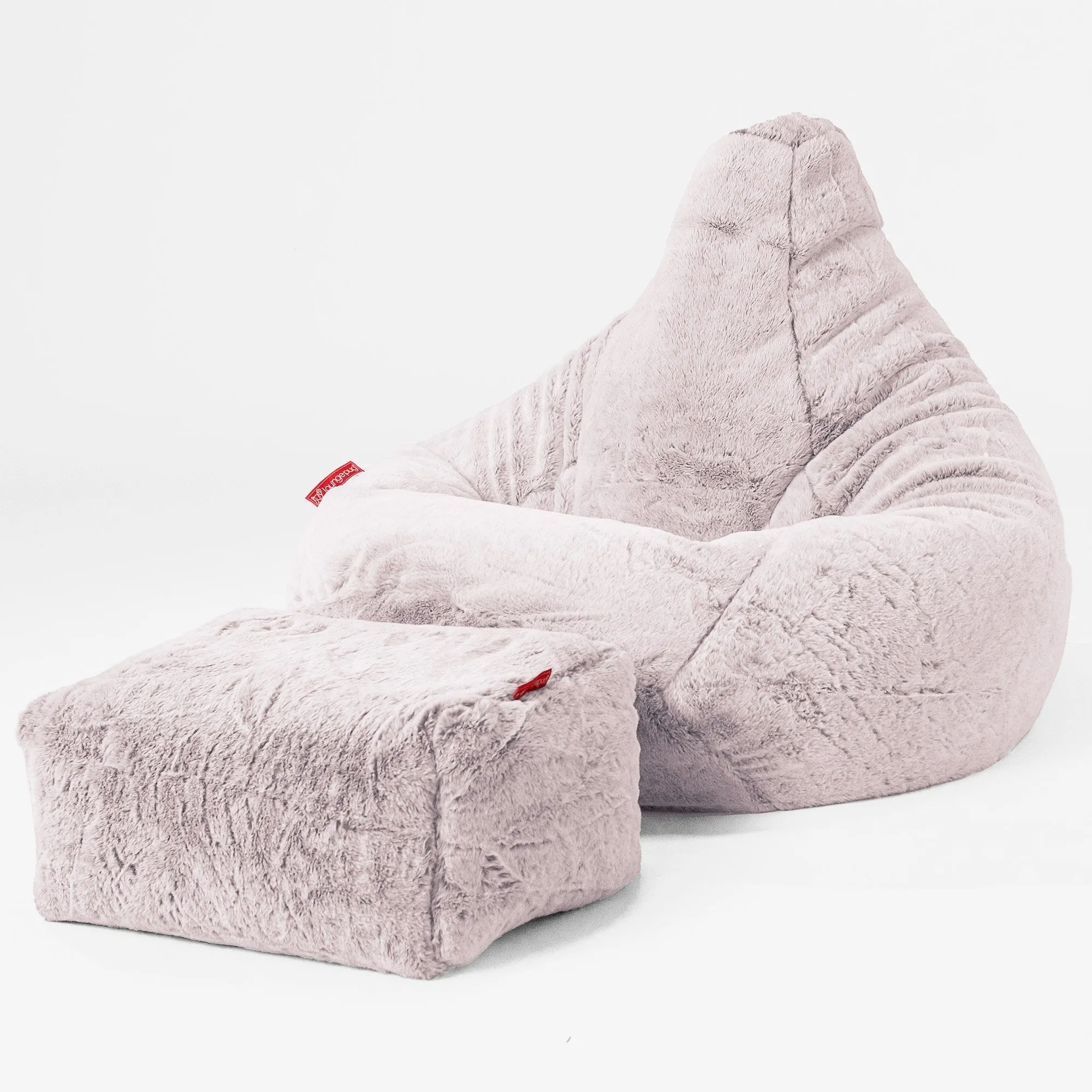 Highback Bean Bag Chair - Fluffy Faux Fur Rabbit Dusty Pink