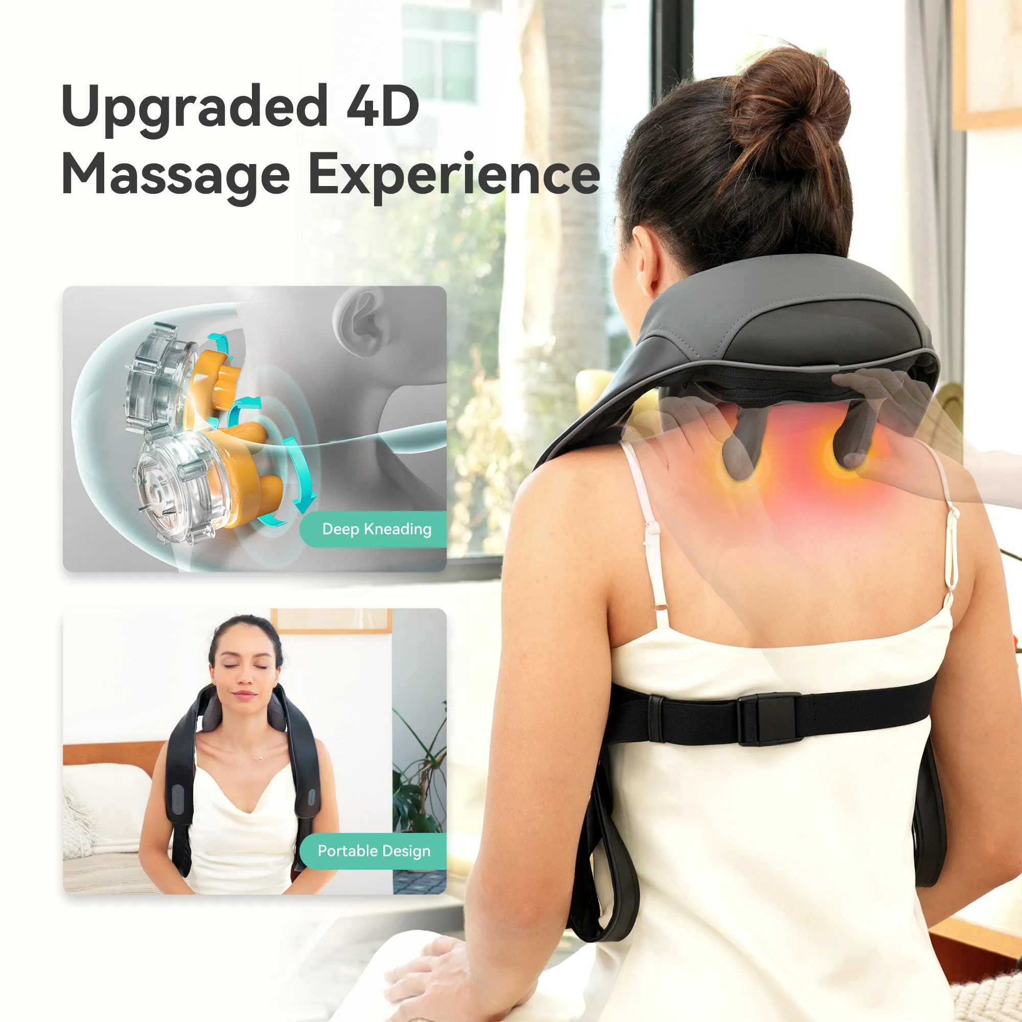 Snailax Upgarded 4D Deep Kneading Handheld Cordless Neck & Back Massager with Bandage - SL-681