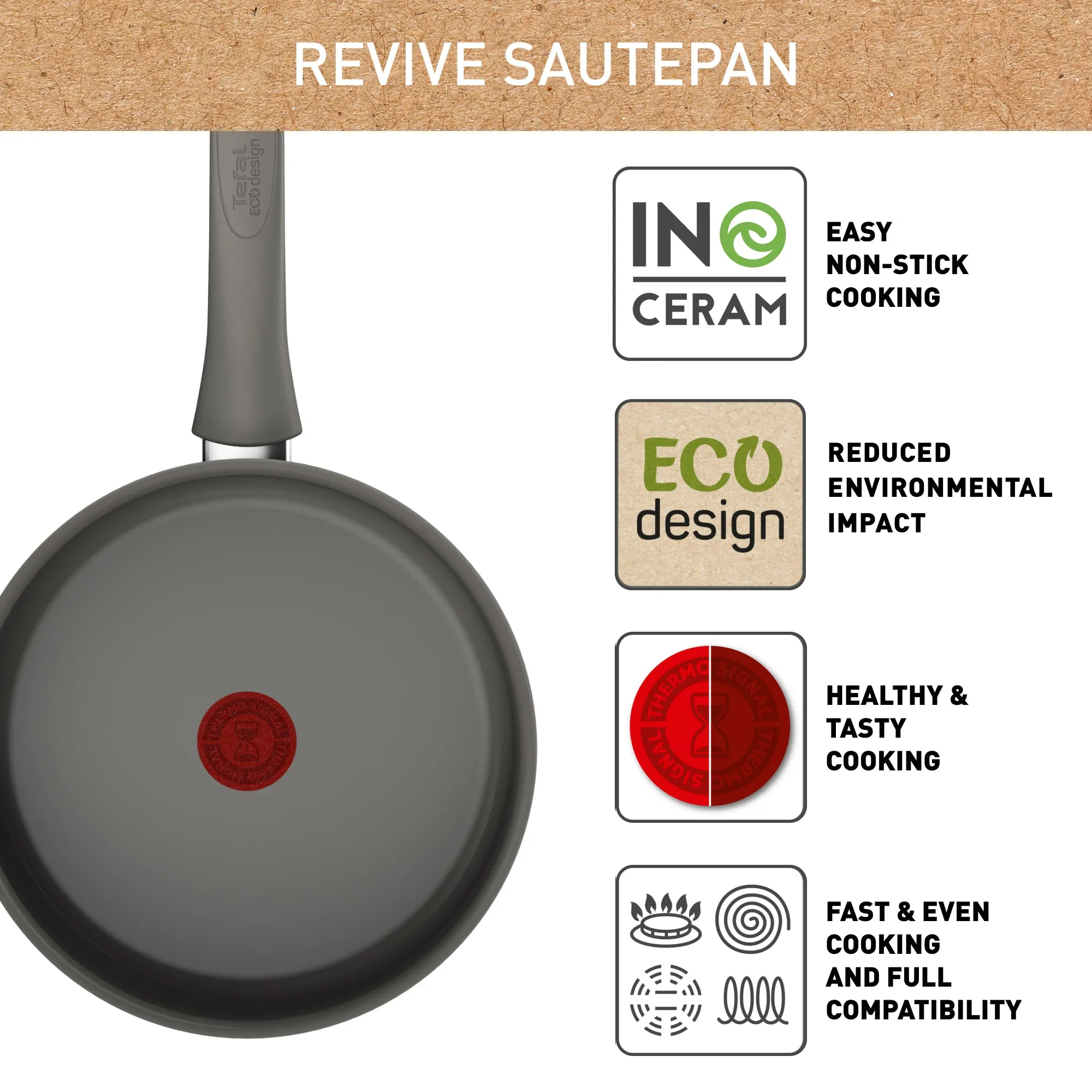 Tefal Revive Ceramic Induction Non-Stick Saute Pan   Lid 24cm