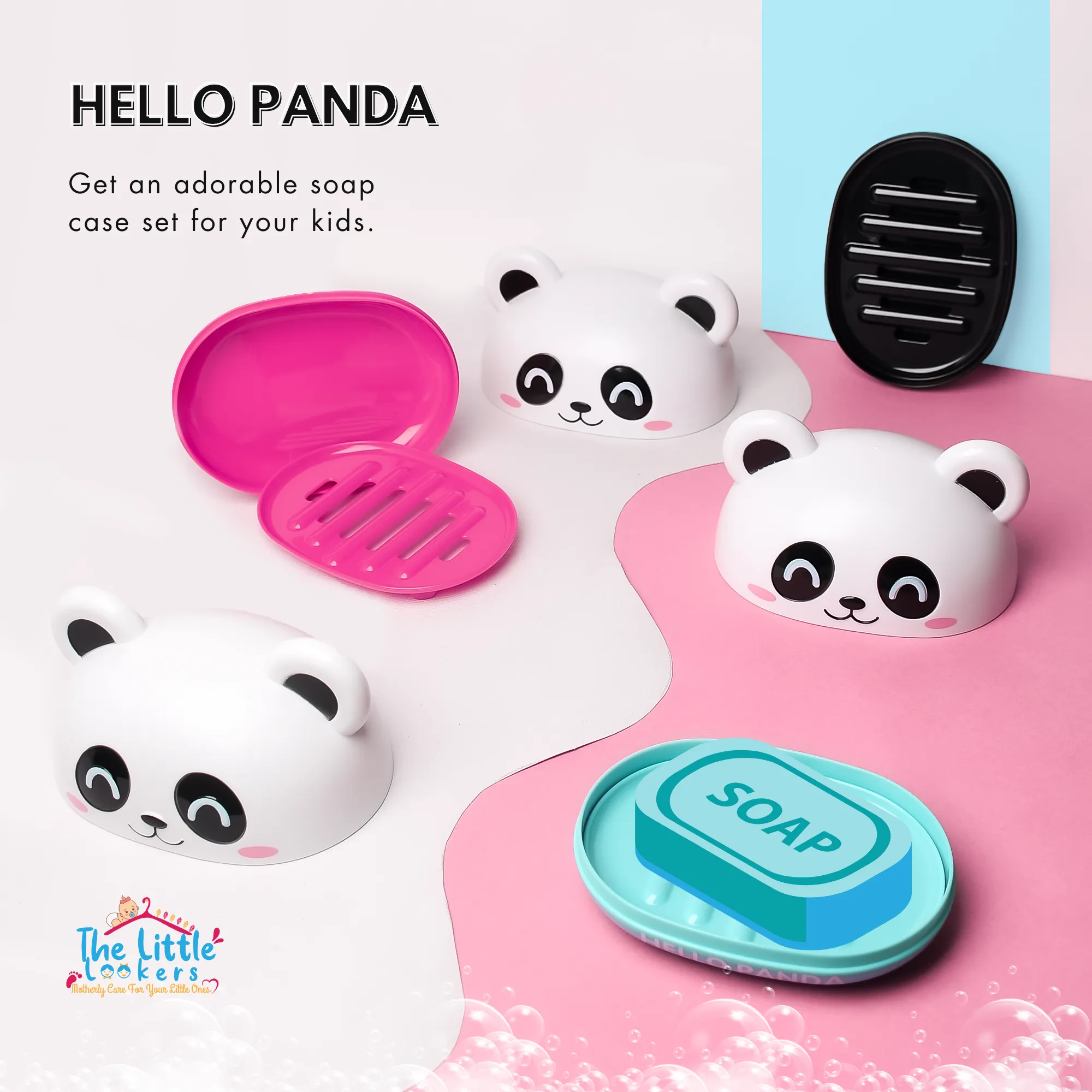 THE LITTLE LOOKERS Cartoon Soap Case Bathtub Soap Box, Soap Dish Holder for Kids, Bathroom Soap Stand, Soap Stand with Cover (Panda)