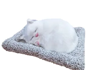 Tickles Sleeping Cat On Carpet Silicone Animal Toy for Kids Car Dashboard & Office Desk (Color: White Size: 8 cm)