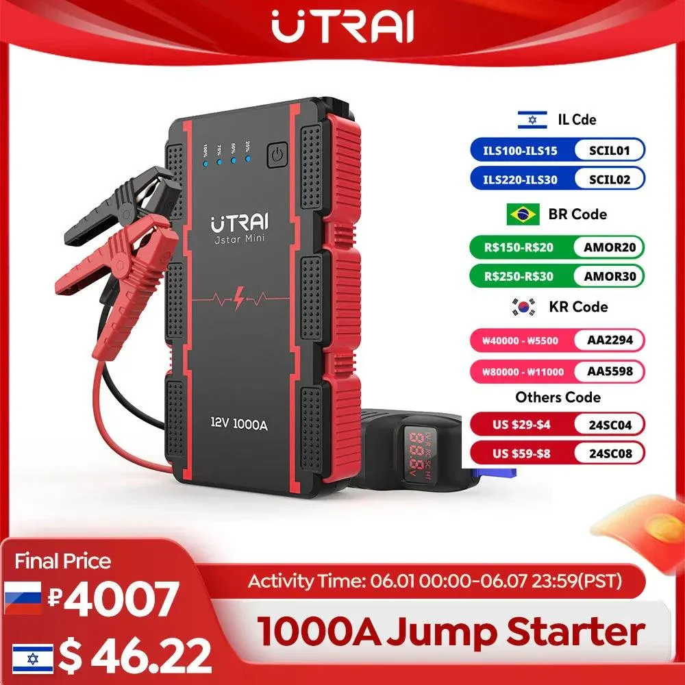 UTRAI 1000A Portable Car Battery Jump Starter and Power Bank with Emergency LED Light