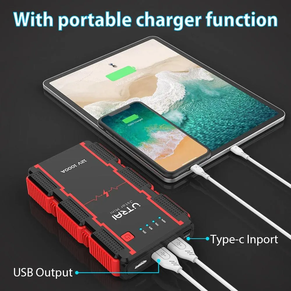 UTRAI 1000A Portable Car Battery Jump Starter and Power Bank with Emergency LED Light