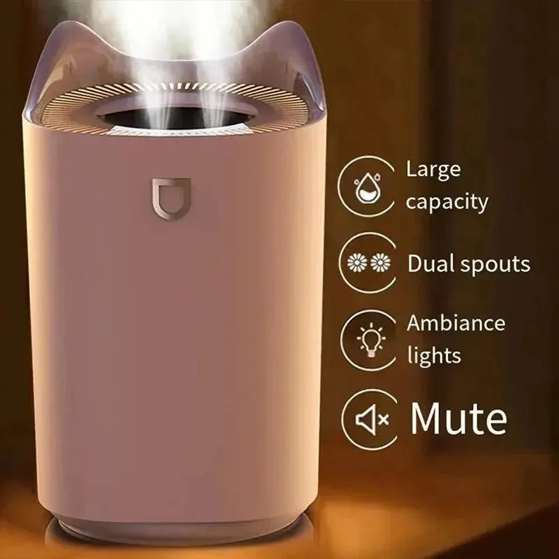 Whisper-Quiet Dual Nozzle USB Humidifier: Home & Office Moisturizer